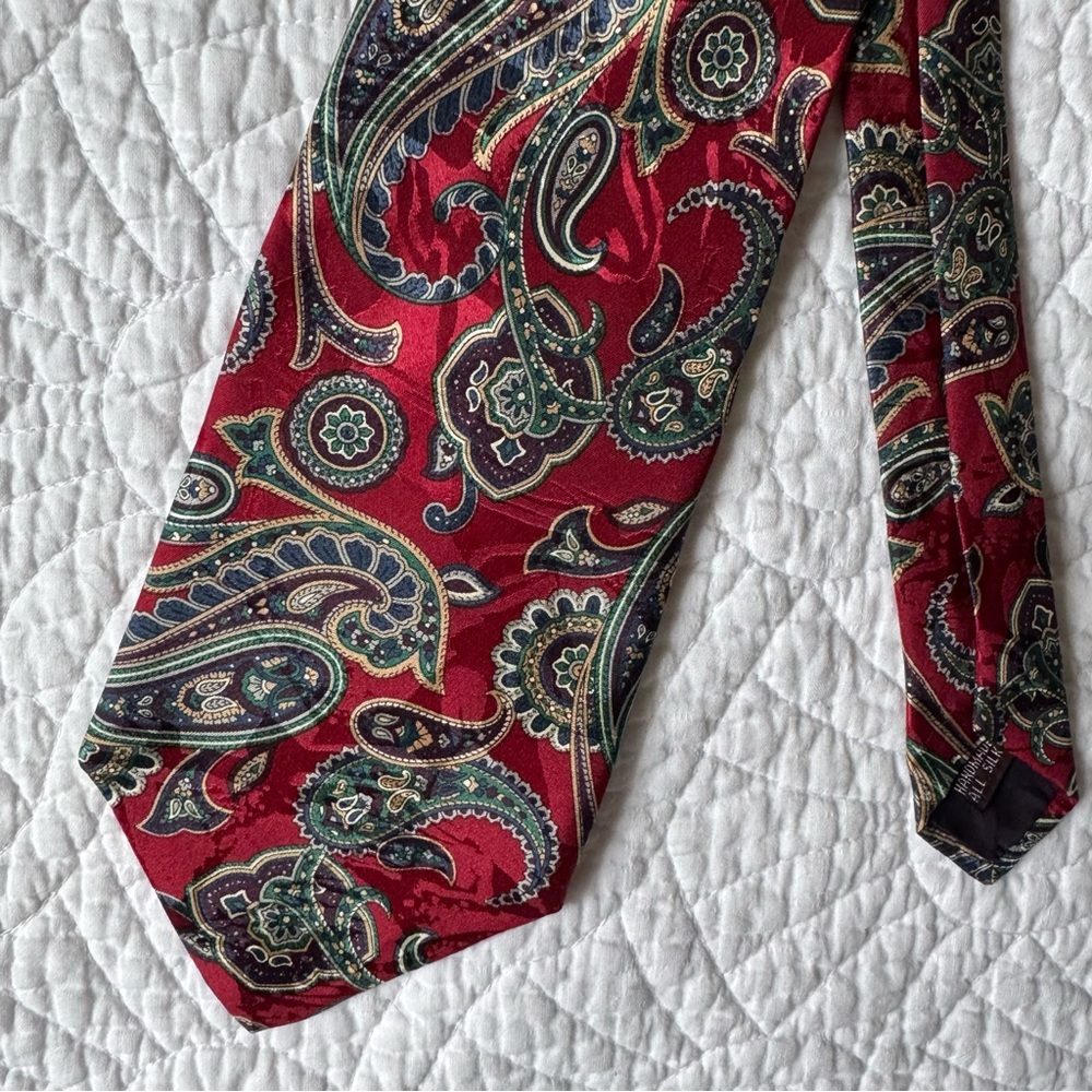 Handmade Silk Tie, Red Paisley